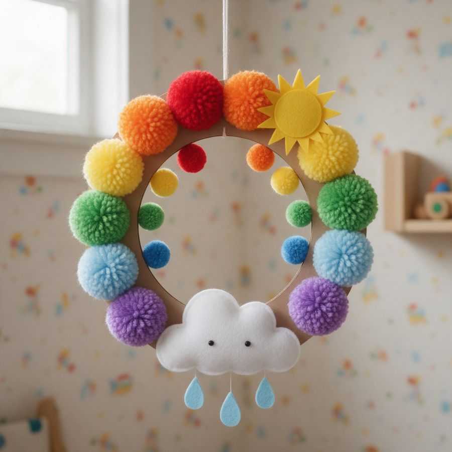 Ghirlanda di pompon arcobaleno (immagine illustrativa)