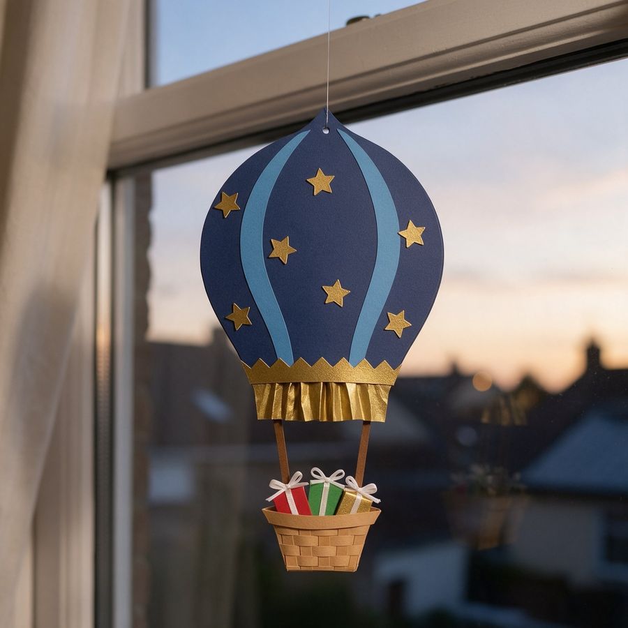 Mongolfiera blu notte con le stelle (immagine illustrativa)