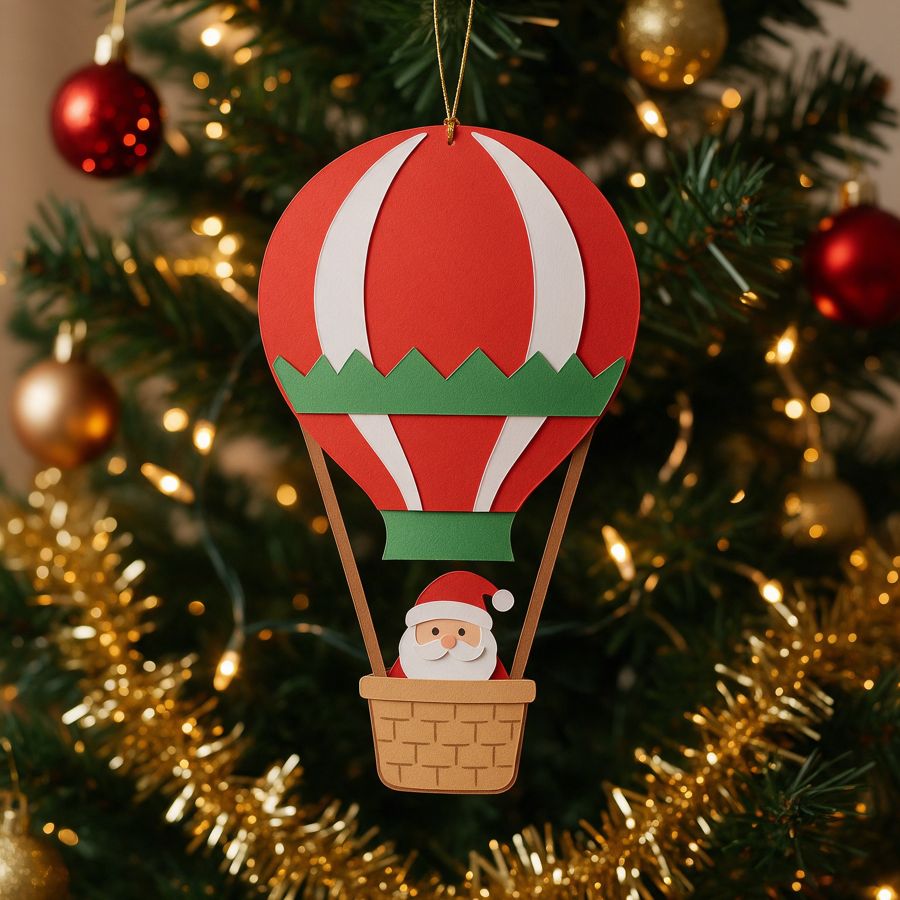 Mongolfiera rossa a righe con Babbo Natale (immagine illustrativa)