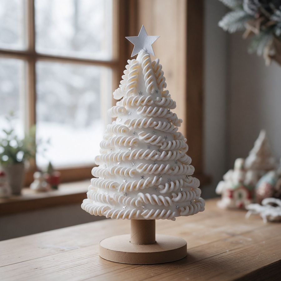 Albero innevato di fusilli e stelline (immagine illustrativa)